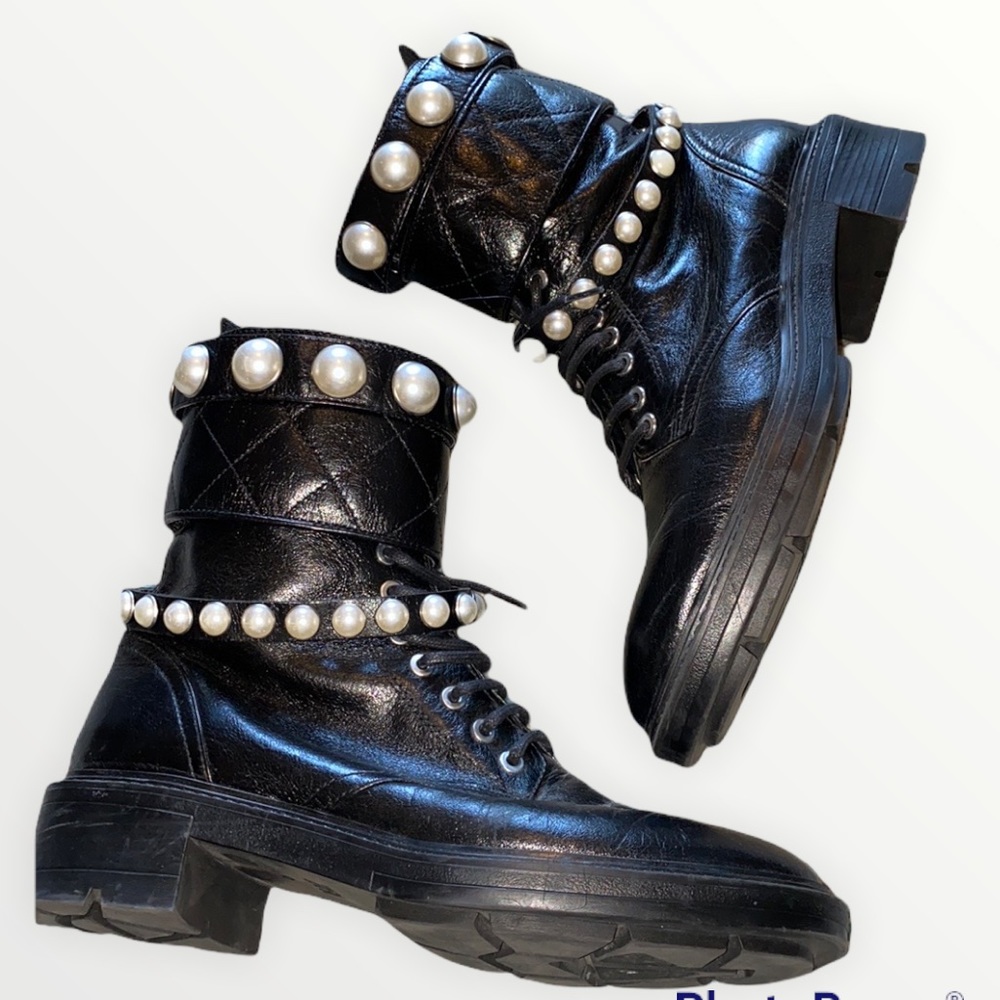⭐️Zara Leather Combat Boots with Pearl Detail⭐️